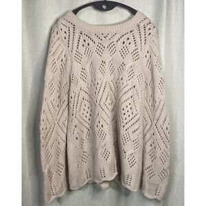 Loft Dusty Pink Crochet Knit Semi-Sheer Soft Wool Blend Sweater Size Large